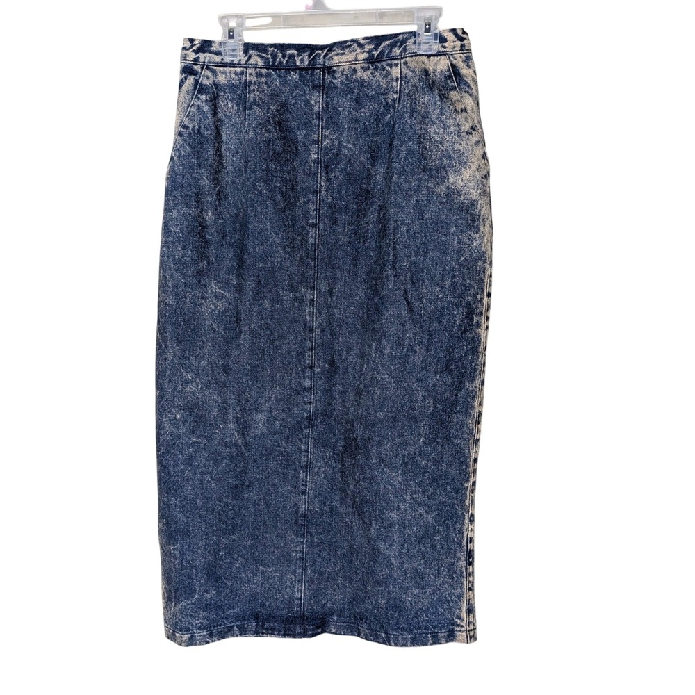 Vintage Acid Wash Denim Skirt‎ Made in USA High Waist Pencil Midi 80s 90s Y2K